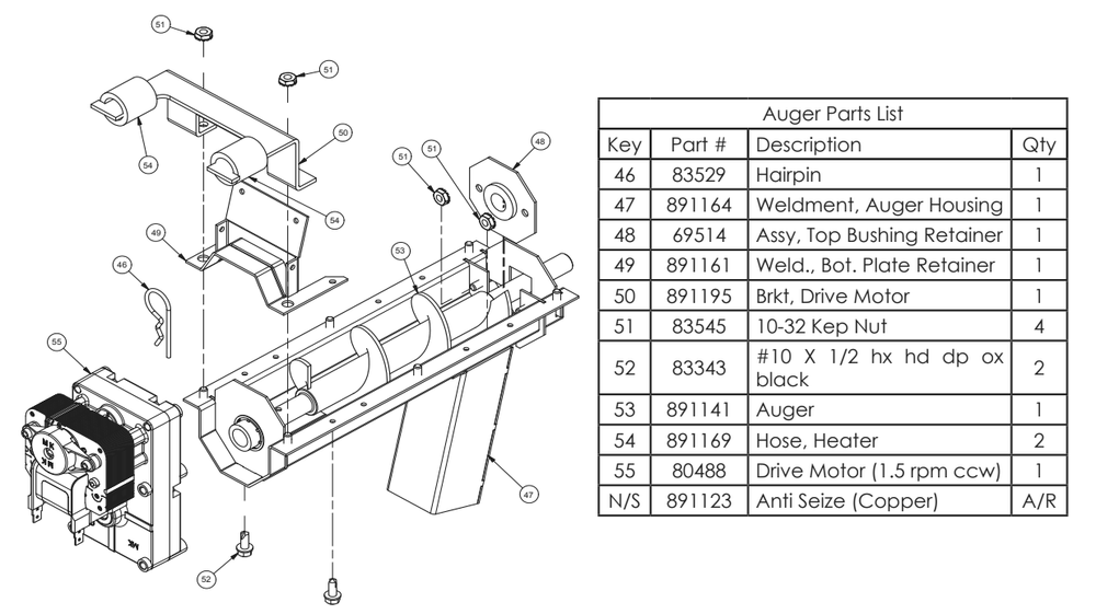Auger Parts List Diagram and Parts List for 5790  US Stove Company Heating Stove